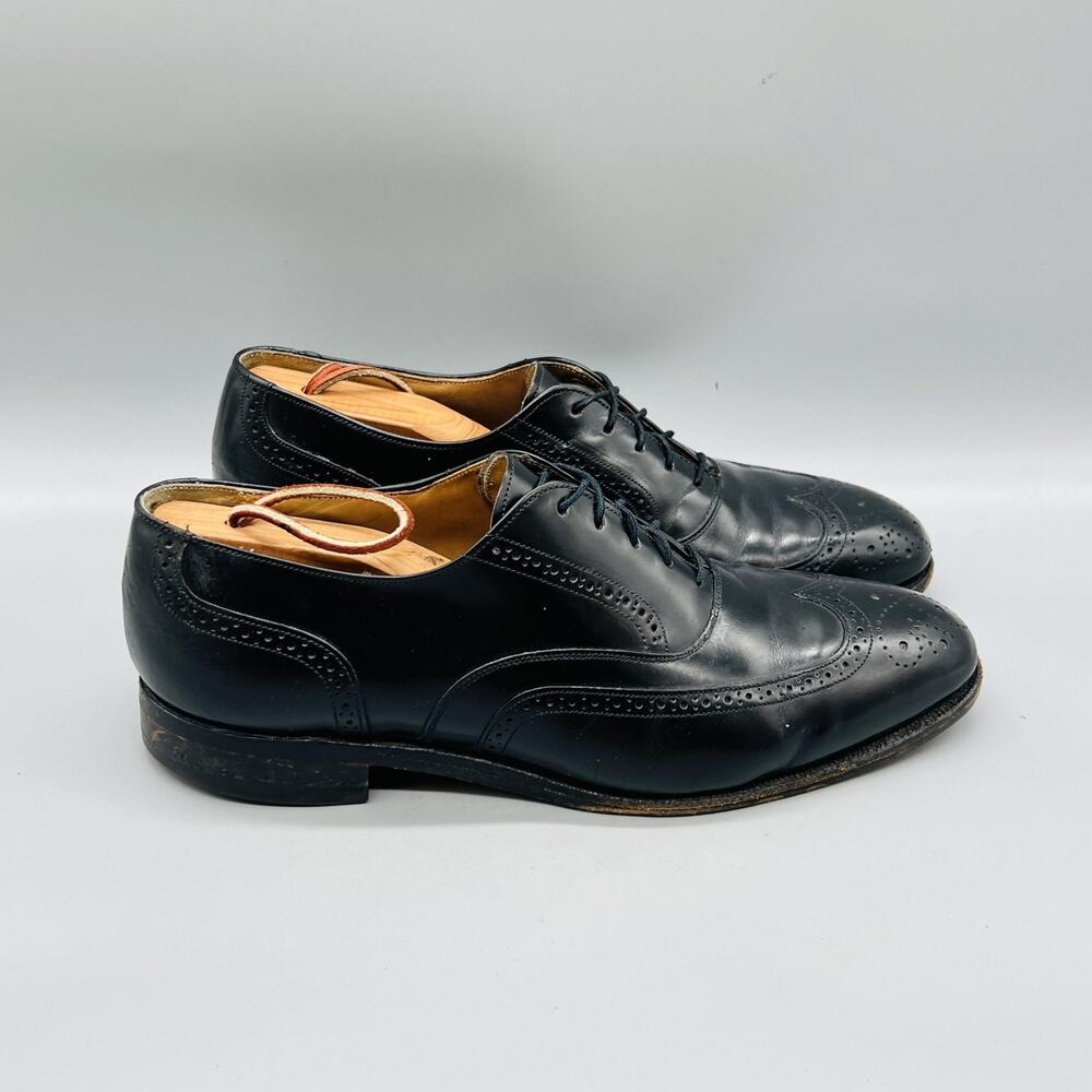 Johnston &‎ Murphy Shoes Mens 8 Black Leather Wingtip Oxford Vintage USA Brogue